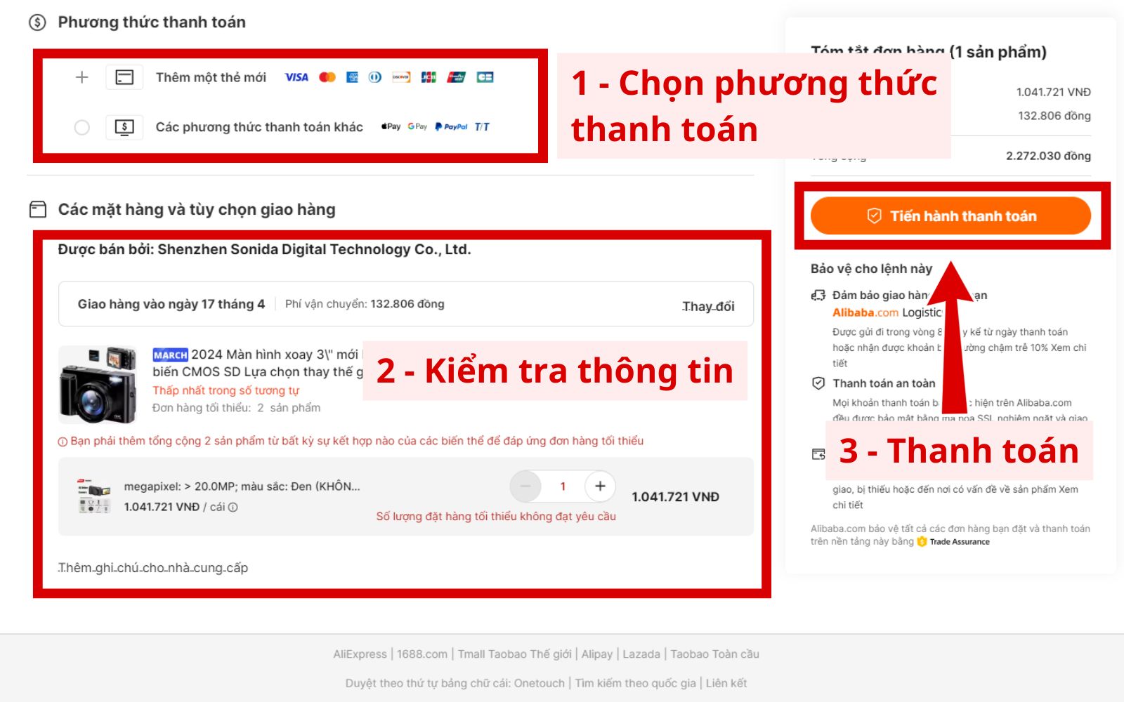 Tiến hành thanh toán đơn đặt hàng trên alibaba Tiến hành thanh toán đơn đặt hàng trên alibaba