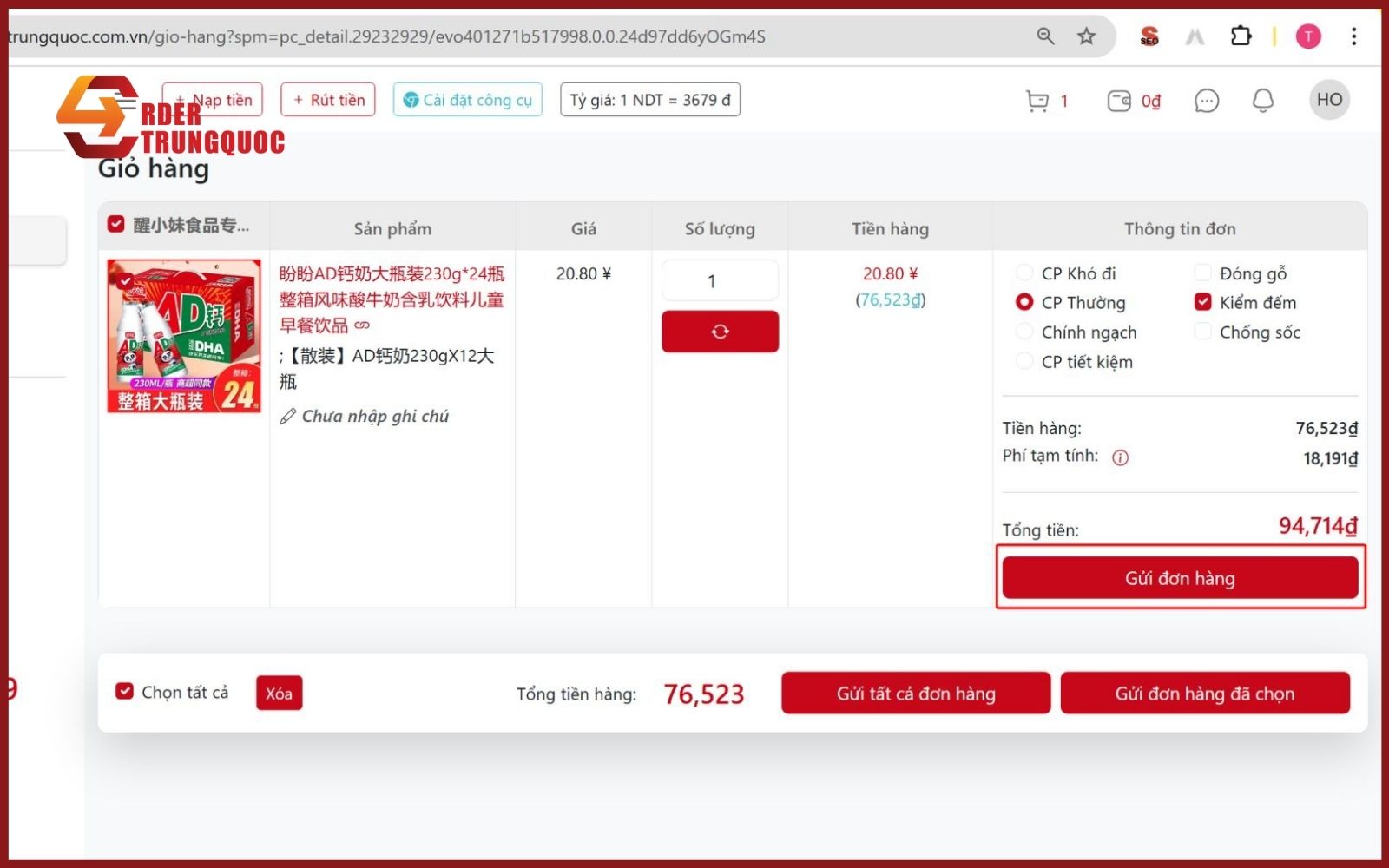 Thanh toán đơn hàng Tmall cho Order Trung Quốc