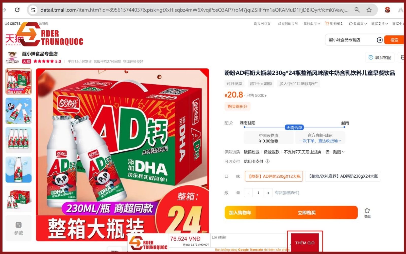 Chọn sản phẩm và thêm vào giỏ hàng Order Trung Quốc