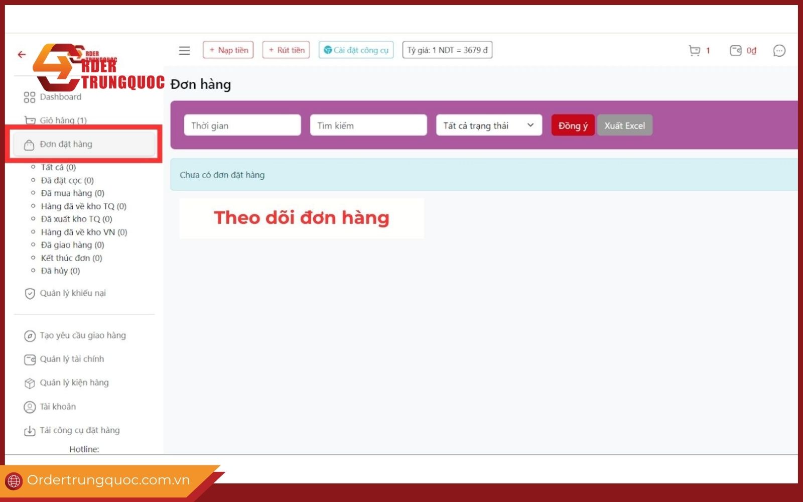 Theo dõi và nhận hàng order đồ 1688