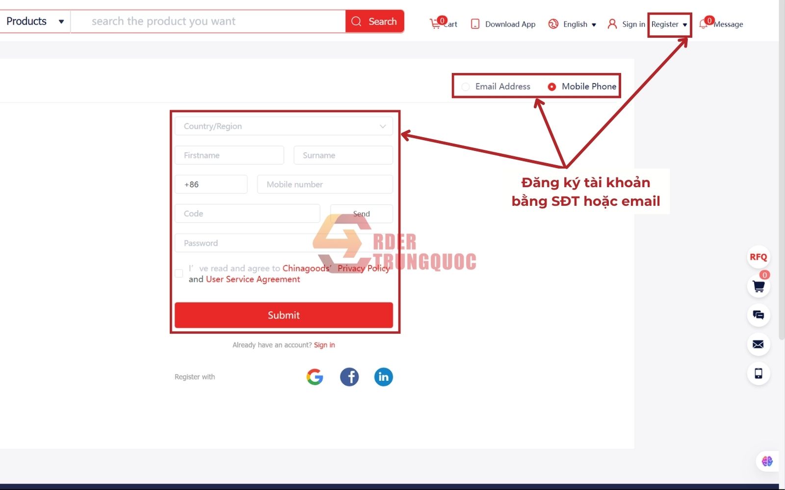 Cách tạo tài khoản order hàng chinagoods Cách tạo tài khoản order hàng chinagoods