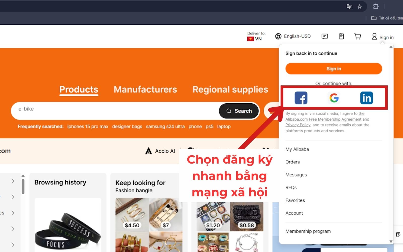 Hướng dẫn đăng nhập vào tài khoản alibaba