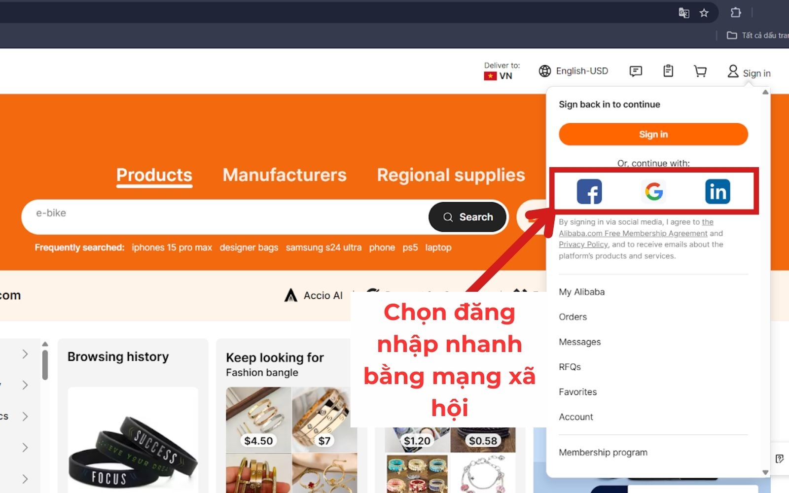 Chọn hình thức tạo tài khoản Alibaba