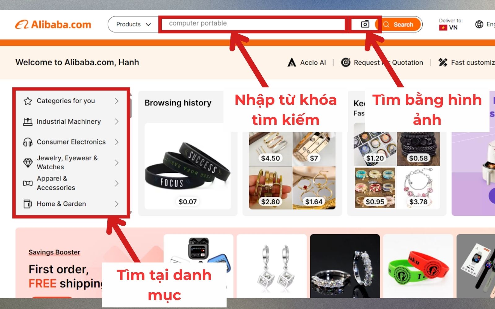 Cách tìm kiếm sản phẩm trên Alibaba