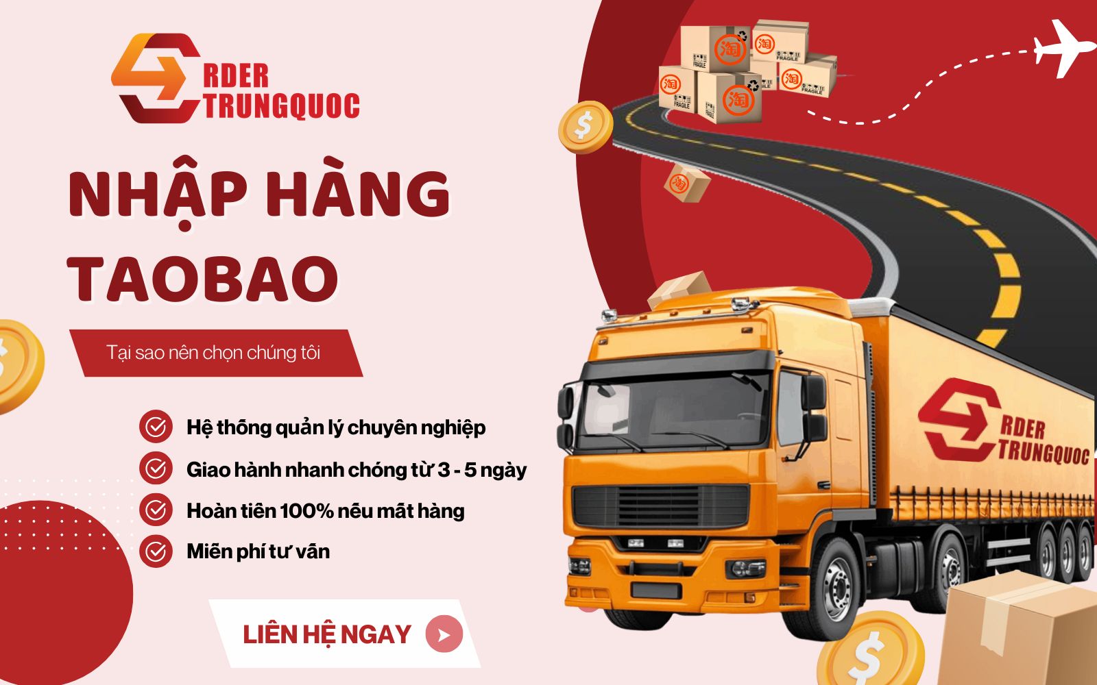 Order Trung Quốc chuyên nhập hàng trên các TMĐT hàng đầu Trung Quốc như Tmall, Taobao, 1688,... Sử dụng dịch vụ đặt hộ hàng Taobao uy tín