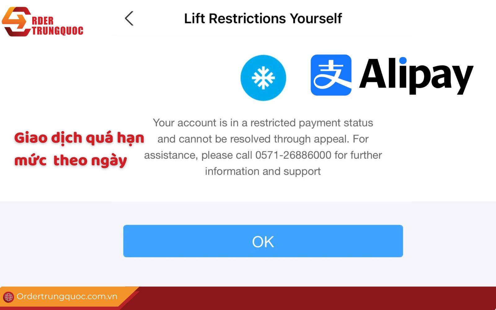 Tài khoản Alipay bị hạn chế chức năng thanh toán 1 ngày