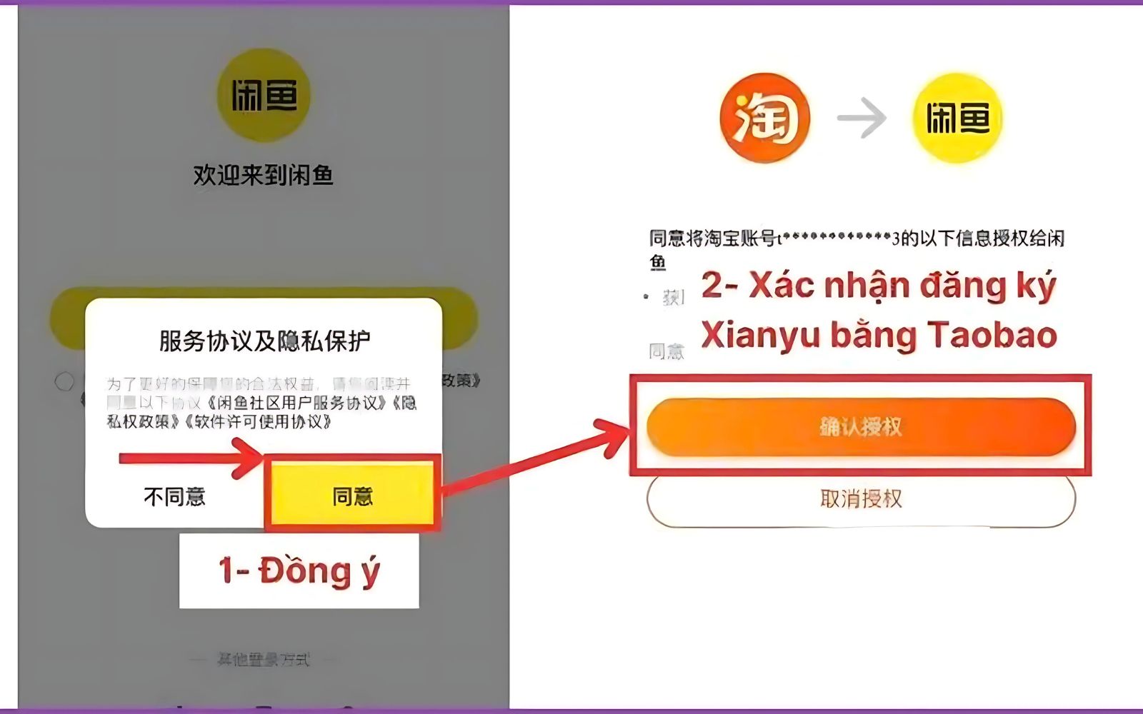 đăng ký tài khoản Xianyu từ tài khoản Taobao