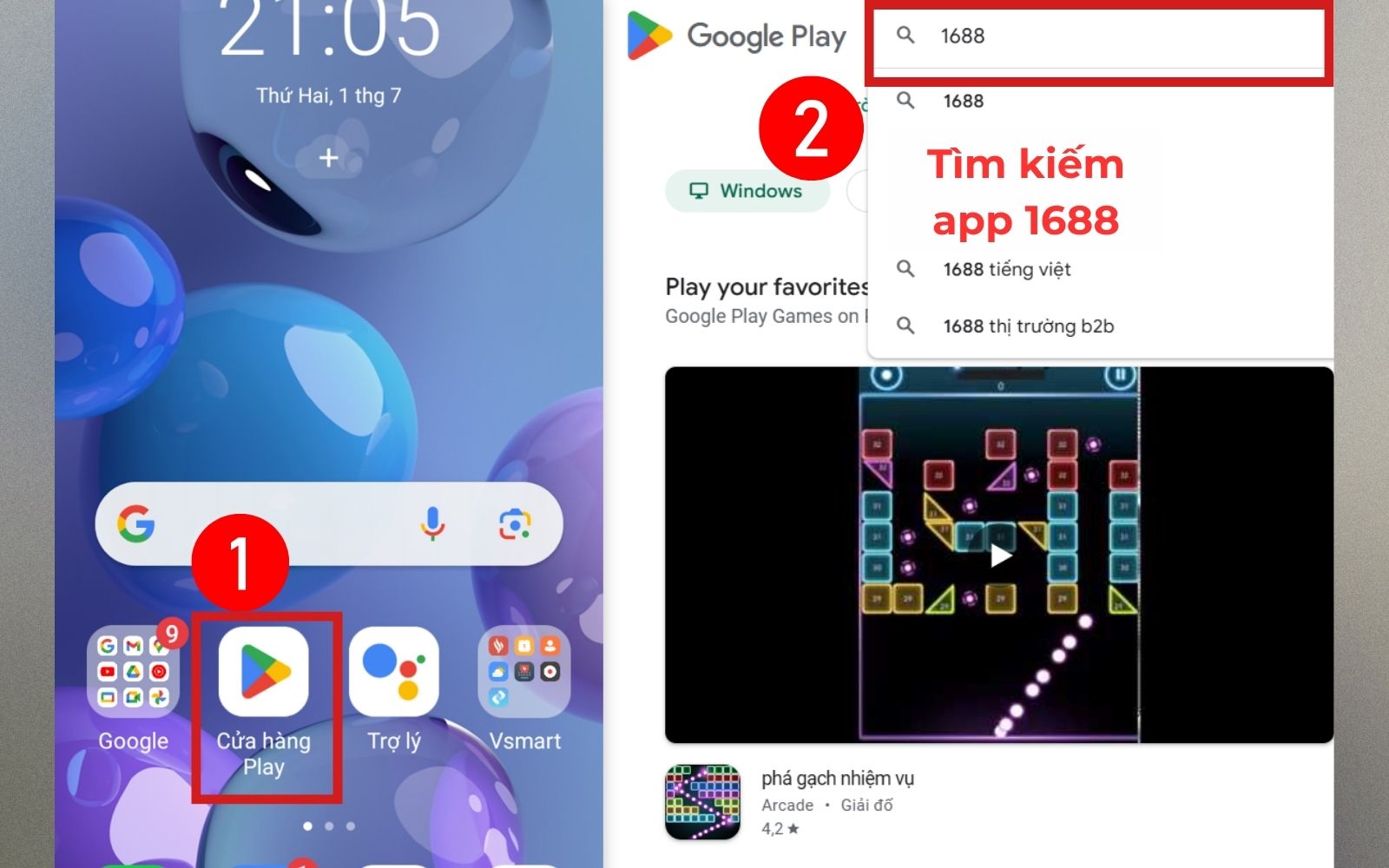 Vào kho CH Play tìm app 1688 để tải về điện thoại Android Vào kho CH Play tìm app 1688 để tải về điện thoại Android