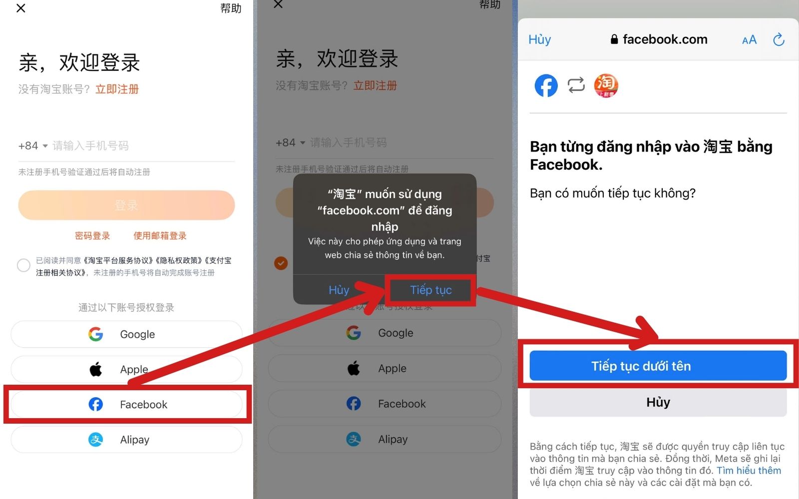 Đăng nhập Taobao bằng Facebook Đăng nhập Taobao bằng Facebook
