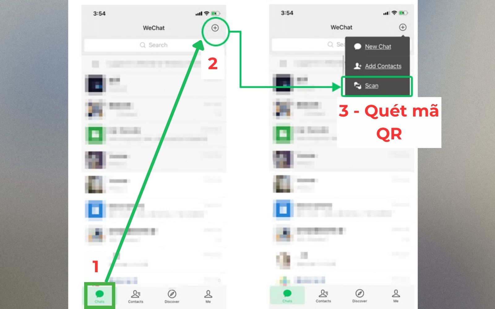Kết bạn bằng cách scan mã QR trên Wechat