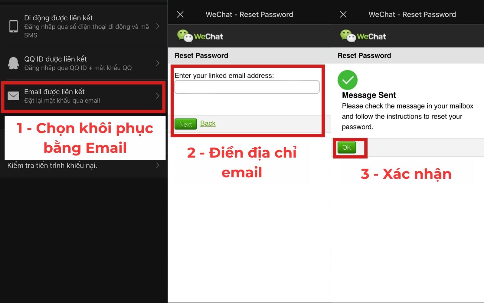 Sử dụng email để lấy lại tài khoản Wechat khi quên