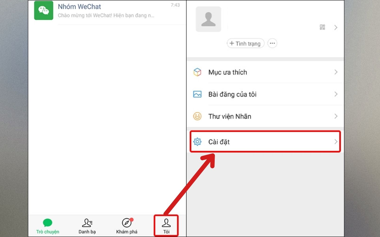 Hướng dẫn vào cài đặt Wechat để lấy lại mật khẩu