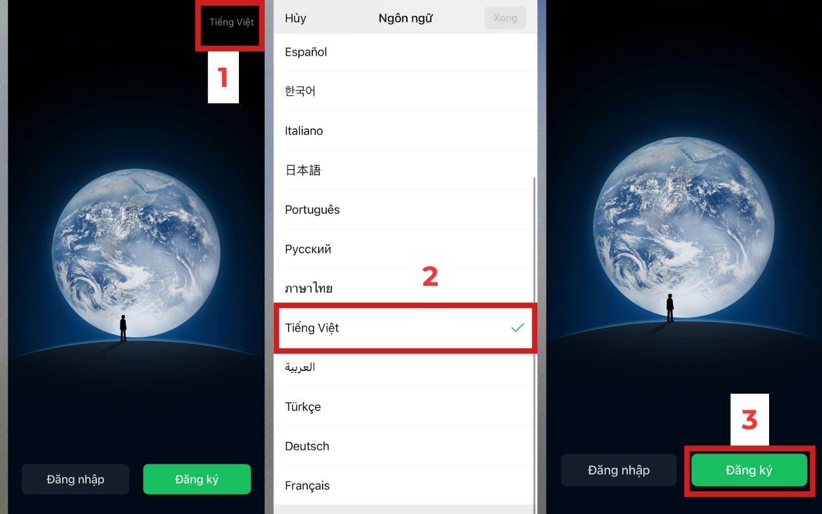 Đổi ngôn ngữ để đăng ký tài khoản Wechat