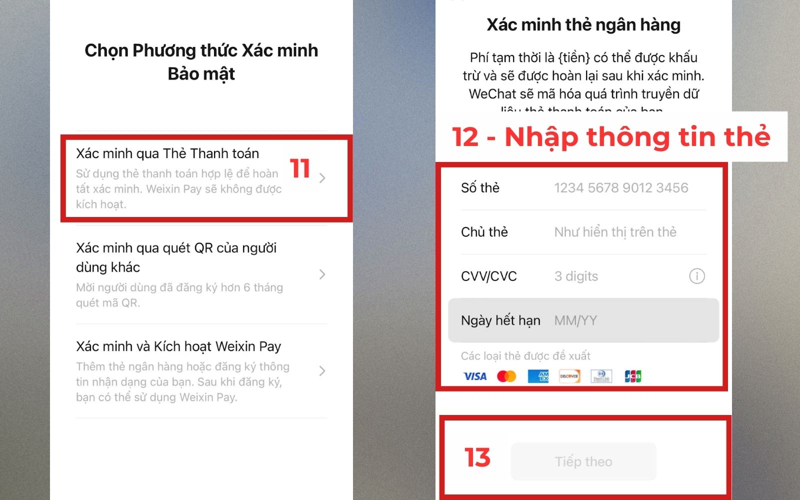 Xác minh bằng Visa Card để tạo tài khoản Wechat