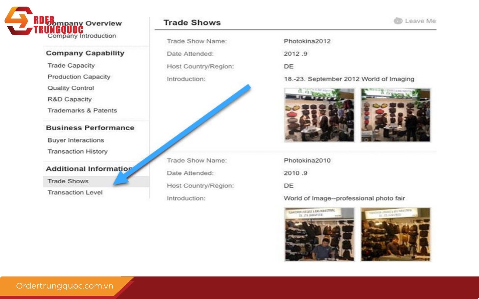 Mục Trade Shows nhận biết shop uy tín trên sàn Alibaba là gì?