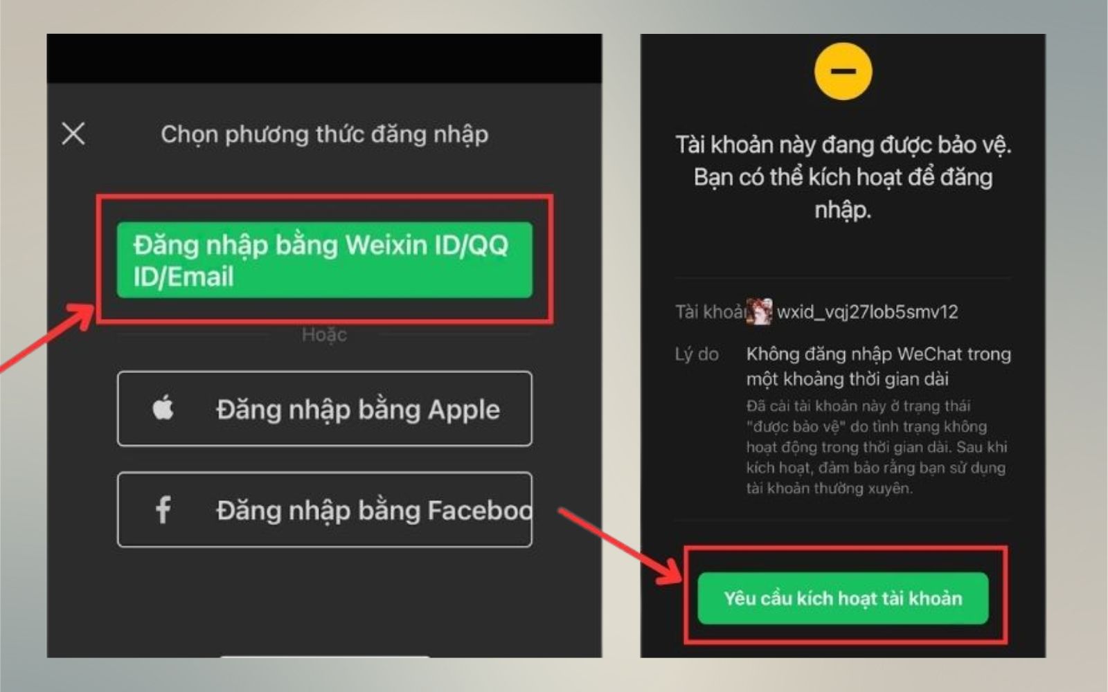 Dùng tài khoản Wechat khác để mở tài khoản Wechat bị khóa