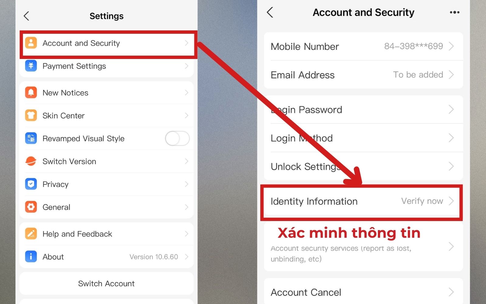 Chọn xác minh thông tin 