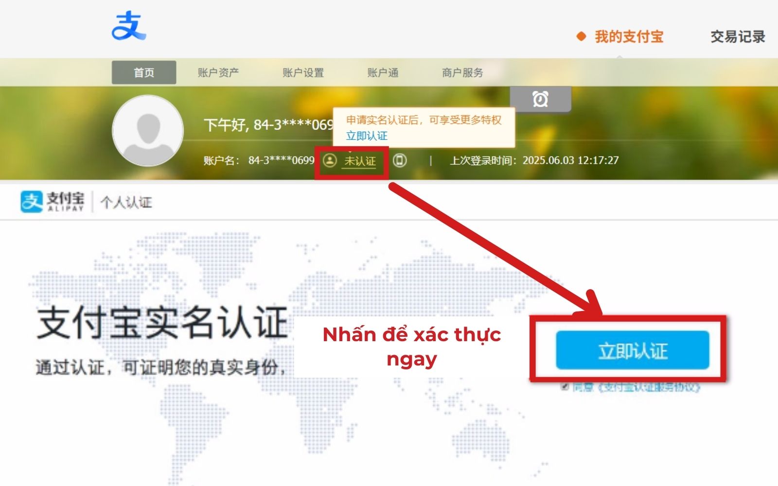 Cách tạo tài khoản Alipay xác thực
